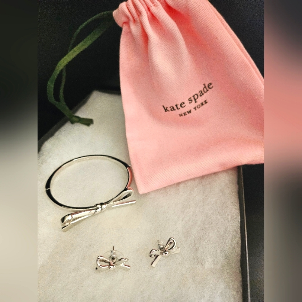 Kate Spade Silver Bow Set with Jewelry Bag
